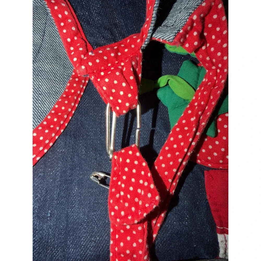 Vintage‎ House of Hatten Denim Strawberry Apron Red Polka Dot 3D Applique Bee